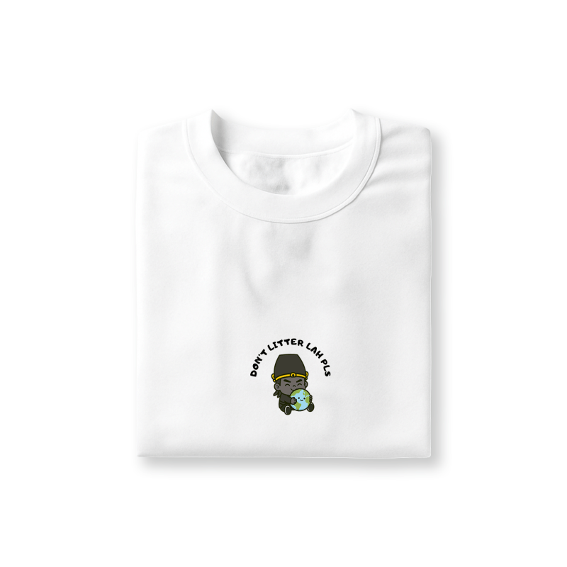 Hei Wu Chang ghost hugging Earth don’t litter lah eco-friendly white t-shirt