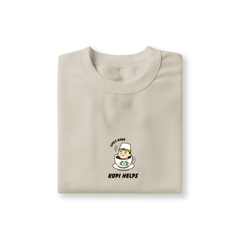 bai wu chang soaking in traditional green floral kopitiam cup of kopi o on sand t-shirt