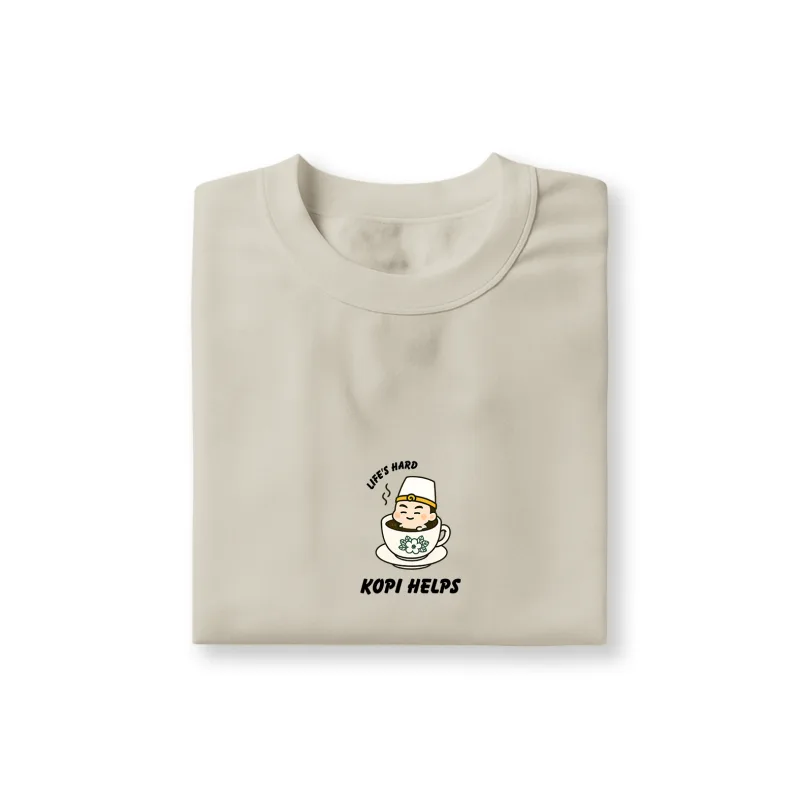 bai wu chang soaking in traditional green floral kopitiam cup of kopi o on sand t-shirt