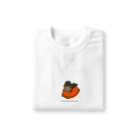 hei wu chang lying happily on ang ku kueh with “no love for kuih? you ok or not?” caption printed on white t-shirt