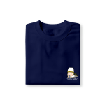bai wu chang lying down scrolling phone printed on navy blue t-shirt