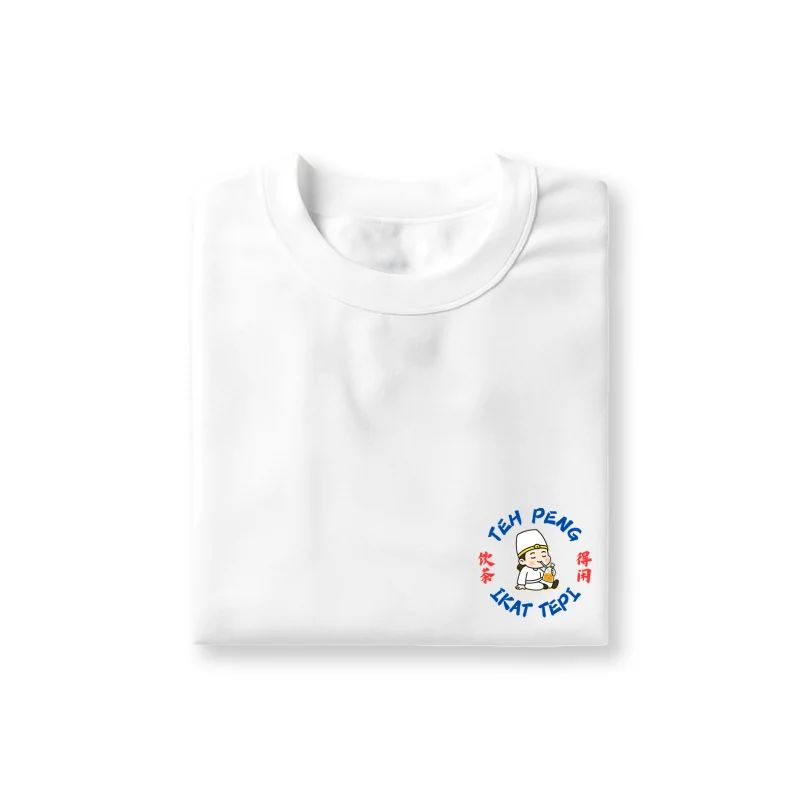 White T-shirt with Bai Wu Chang drinking teh peng ikat tepi style