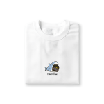 hei wu chang t-shirt design showing him smiling while being eaten by shark