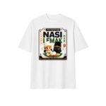 Hei Bai Wu Chang characters with Nasi Lemak graphic printed on t-shirt